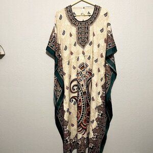 California Breeze Free Size Maxi Paisley Print Drawstring Kaftan